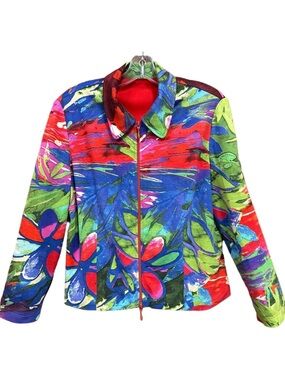 Joseph Ribkoff bright zip jacket Size 12 Womens collared soft jersey abstract